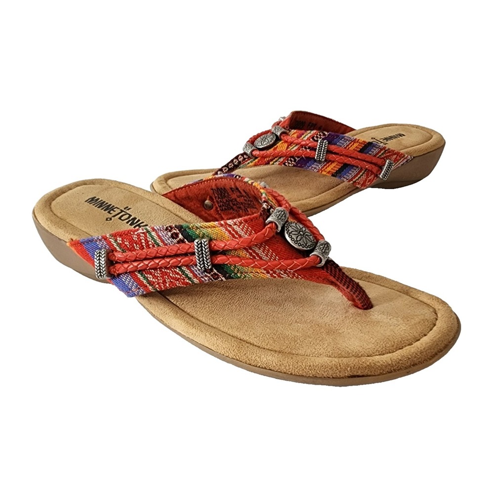 MINNETONKA Silverthorne 360 Red Fabric Women's Southwestern Thong Sandals Size 6
